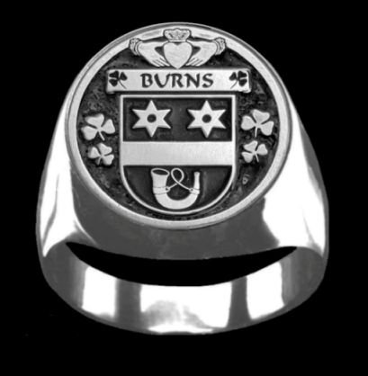 Image 0 of Burns Irish Coat Of Arms Family Crest Mens Sterling Silver Ring