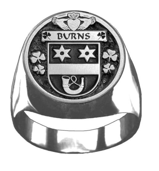 Image 1 of Burns Irish Coat Of Arms Family Crest Mens Sterling Silver Ring