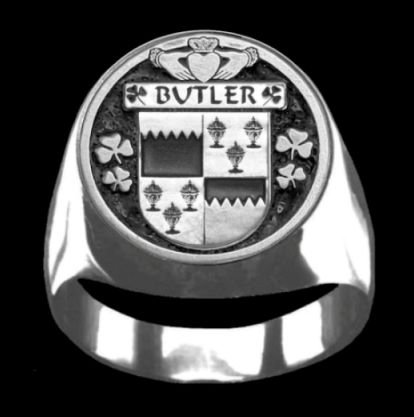 Image 0 of Butler Irish Coat Of Arms Family Crest Mens Sterling Silver Ring