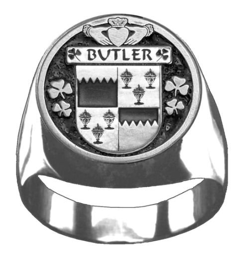 Image 1 of Butler Irish Coat Of Arms Family Crest Mens Sterling Silver Ring