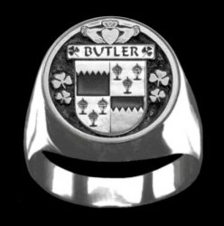 Butler Irish Coat Of Arms Family Crest Mens Sterling Silver Ring