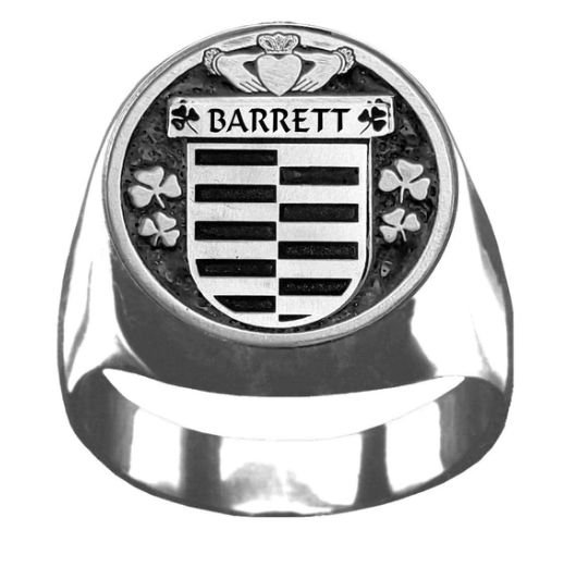 Image 1 of Barrett Irish Coat Of Arms Family Crest Mens Sterling Silver Ring
