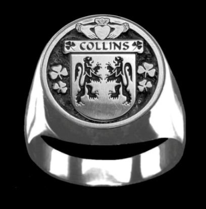 Image 0 of Collins Irish Coat Of Arms Family Crest Mens Sterling Silver Ring