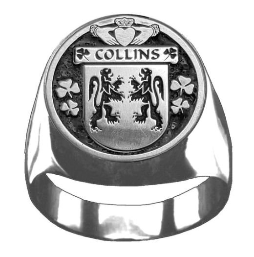 Image 1 of Collins Irish Coat Of Arms Family Crest Mens Sterling Silver Ring