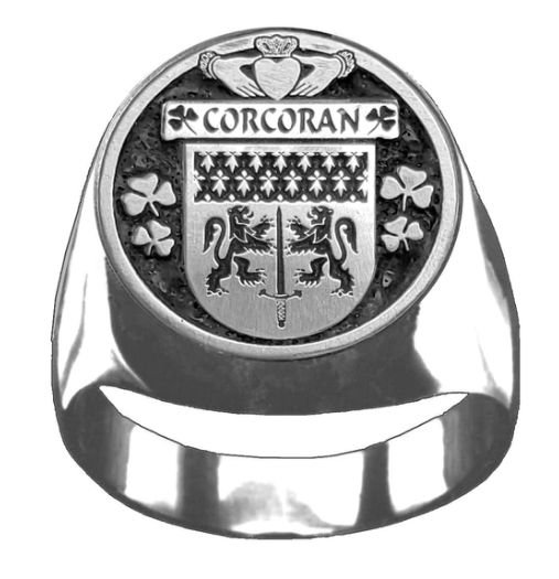 Image 1 of Corcoran Irish Coat Of Arms Family Crest Mens Sterling Silver Ring