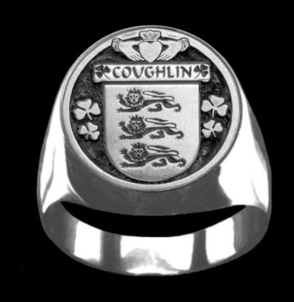 Image 0 of Coughlin Irish Coat Of Arms Family Crest Mens Sterling Silver Ring