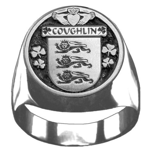 Image 1 of Coughlin Irish Coat Of Arms Family Crest Mens Sterling Silver Ring