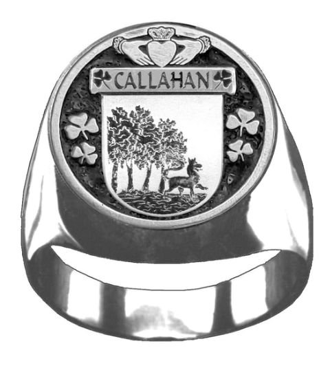 Image 1 of Callahan Irish Coat Of Arms Family Crest Mens Sterling Silver Ring