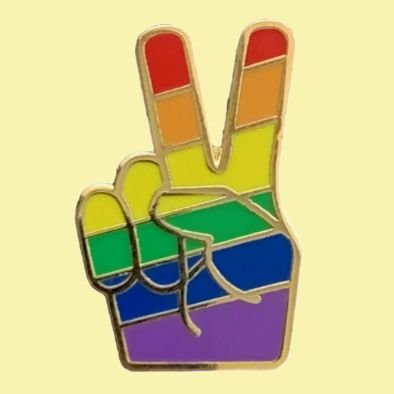 Image 0 of Rainbow Pride Hand Victory Salute Enamel Badge Lapel Pin Set x 3