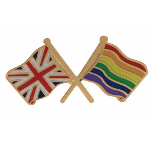 Image 1 of Union Jack Rainbow Pride Crossed Flags Friendship Enamel Lapel Pin Set x 3