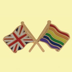 Union Jack Rainbow Pride Crossed Flags Friendship Enamel Lapel Pin Set x 3