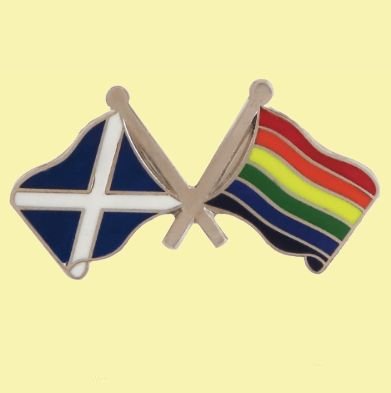 Image 0 of Saltire Rainbow Pride Crossed Country Flags Friendship Enamel Lapel Pin Set x 3