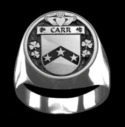 Image 0 of Carr Irish Coat Of Arms Family Crest Mens Sterling Silver Ring