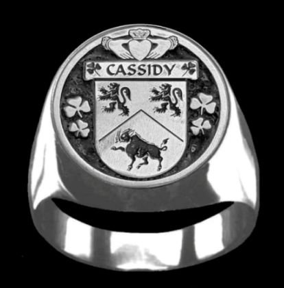 Image 0 of Cassidy Irish Coat Of Arms Family Crest Mens Sterling Silver Ring