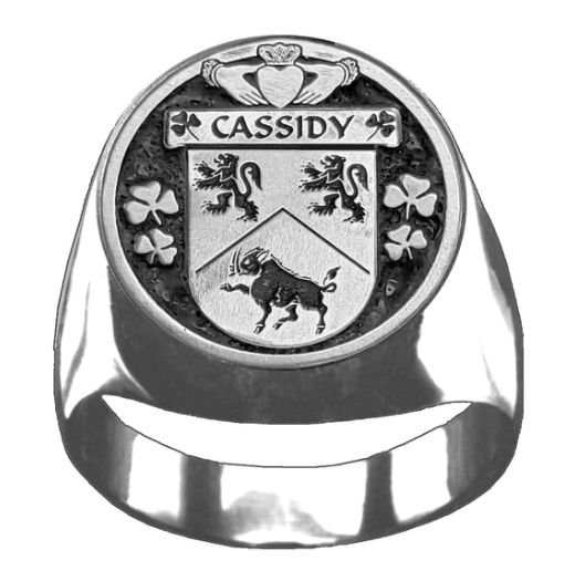 Image 1 of Cassidy Irish Coat Of Arms Family Crest Mens Sterling Silver Ring