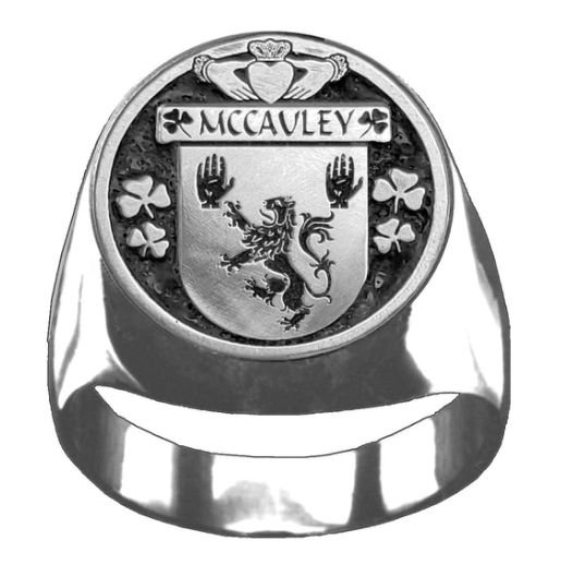 Image 1 of McCauley Irish Coat Of Arms Family Crest Mens Sterling Silver Ring