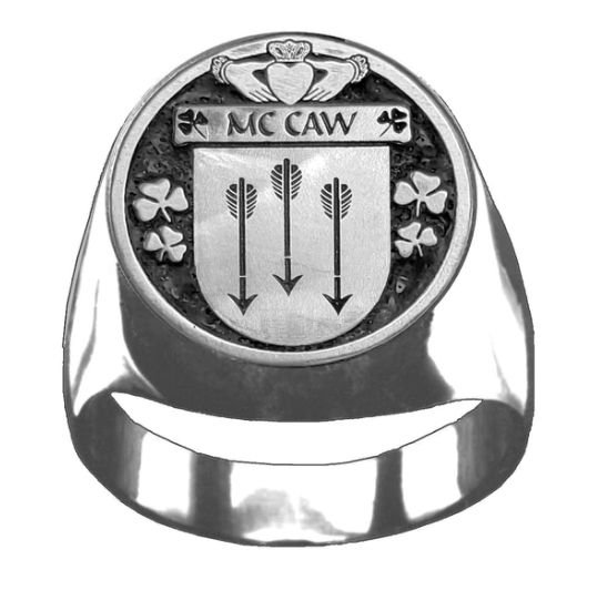 Image 1 of McCaw Irish Coat Of Arms Family Crest Mens Sterling Silver Ring