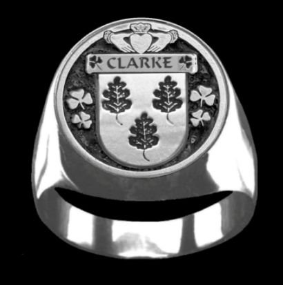 Image 0 of Clarke Irish Coat Of Arms Family Crest Mens Sterling Silver Ring