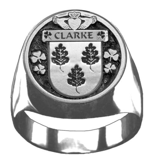 Image 1 of Clarke Irish Coat Of Arms Family Crest Mens Sterling Silver Ring
