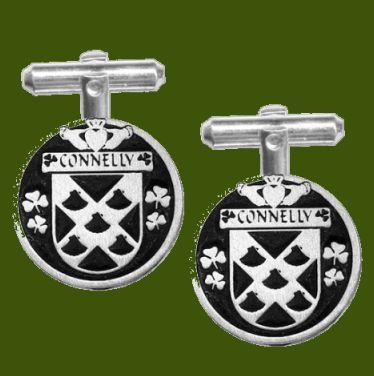 Image 0 of Connelly Irish Coat Of Arms Claddagh Stylish Pewter Family Crest Cufflinks