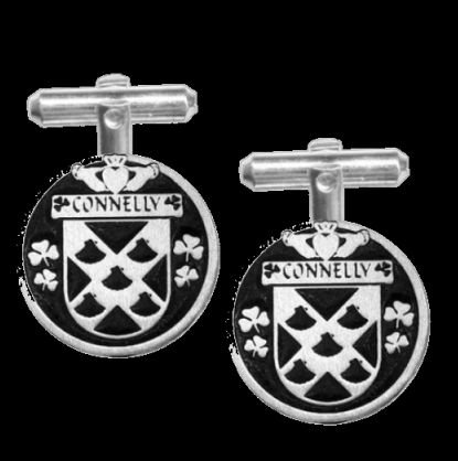 Image 0 of Connelly Irish Coat Of Arms Claddagh Sterling Silver Family Crest Cufflinks