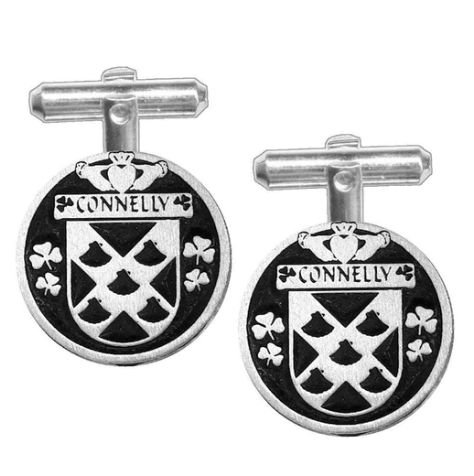 Image 1 of Connelly Irish Coat Of Arms Claddagh Sterling Silver Family Crest Cufflinks