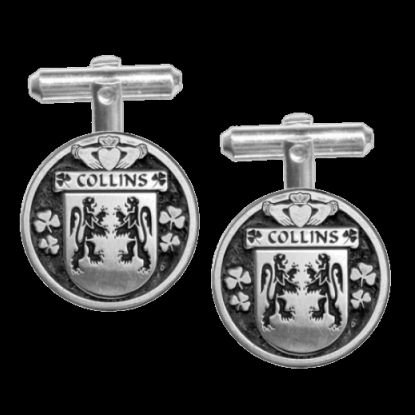 Image 0 of Collins Irish Coat Of Arms Claddagh Sterling Silver Family Crest Cufflinks