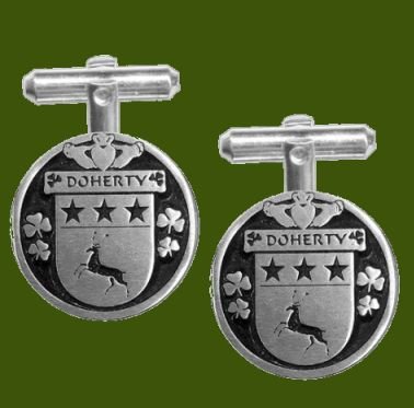 Image 0 of Doherty Irish Coat Of Arms Claddagh Stylish Pewter Family Crest Cufflinks