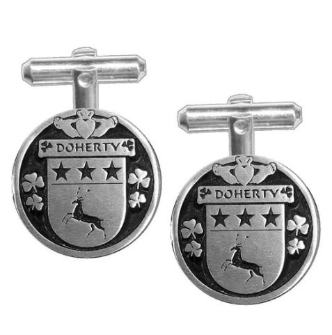 Image 1 of Doherty Irish Coat Of Arms Claddagh Stylish Pewter Family Crest Cufflinks