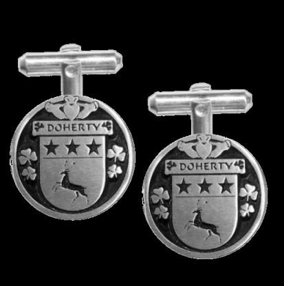 Image 0 of Doherty Irish Coat Of Arms Claddagh Sterling Silver Family Crest Cufflinks