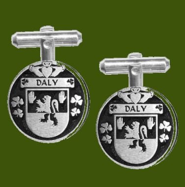 Image 0 of Daly Irish Coat Of Arms Claddagh Stylish Pewter Family Crest Cufflinks