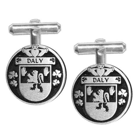 Image 1 of Daly Irish Coat Of Arms Claddagh Stylish Pewter Family Crest Cufflinks