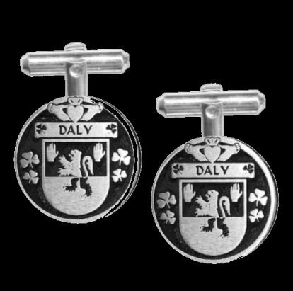 Image 0 of Daly Irish Coat Of Arms Claddagh Sterling Silver Family Crest Cufflinks