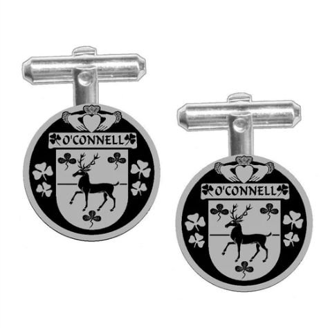 Image 1 of OConnell Irish Coat Of Arms Claddagh Stylish Pewter Family Crest Cufflinks