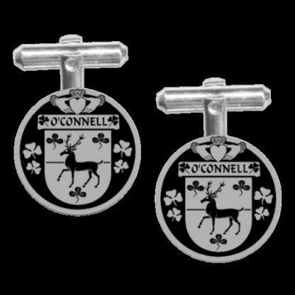Image 0 of OConnell Irish Coat Of Arms Claddagh Sterling Silver Family Crest Cufflinks