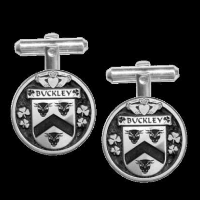 Image 0 of Buckley Irish Coat Of Arms Claddagh Sterling Silver Family Crest Cufflinks