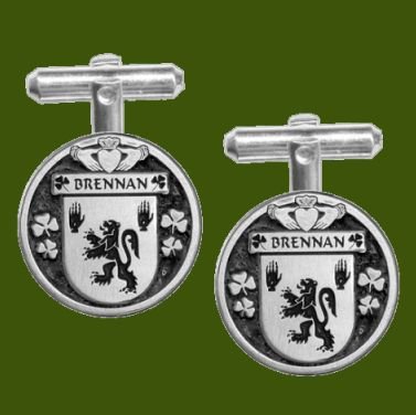 Image 0 of Brennan Irish Coat Of Arms Claddagh Stylish Pewter Family Crest Cufflinks