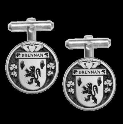 Image 0 of Brennan Irish Coat Of Arms Claddagh Sterling Silver Family Crest Cufflinks