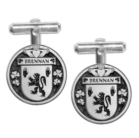 Image 1 of Brennan Irish Coat Of Arms Claddagh Sterling Silver Family Crest Cufflinks