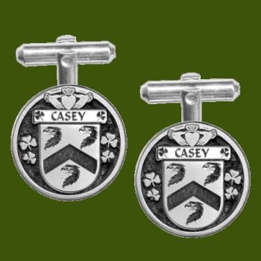 Image 0 of Casey Irish Coat Of Arms Claddagh Stylish Pewter Family Crest Cufflinks