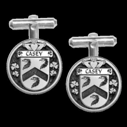 Image 0 of Casey Irish Coat Of Arms Claddagh Sterling Silver Family Crest Cufflinks