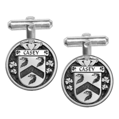 Image 1 of Casey Irish Coat Of Arms Claddagh Sterling Silver Family Crest Cufflinks