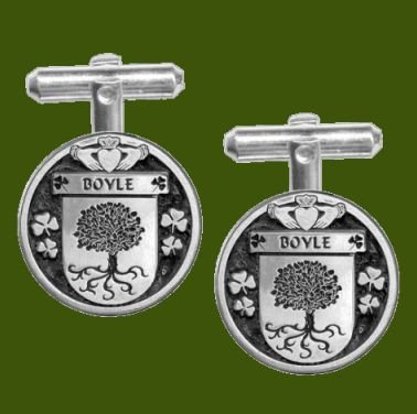 Image 0 of Boyle Irish Coat Of Arms Claddagh Stylish Pewter Family Crest Cufflinks