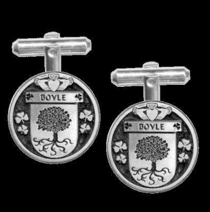 Image 0 of Boyle Irish Coat Of Arms Claddagh Sterling Silver Family Crest Cufflinks