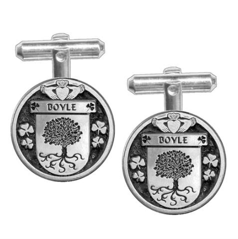 Image 1 of Boyle Irish Coat Of Arms Claddagh Sterling Silver Family Crest Cufflinks