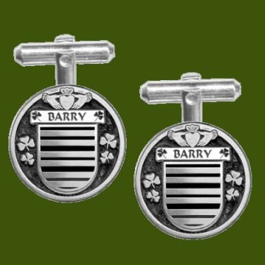 Image 0 of Barry Irish Coat Of Arms Claddagh Stylish Pewter Family Crest Cufflinks