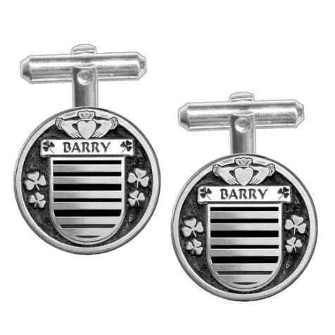 Image 1 of Barry Irish Coat Of Arms Claddagh Stylish Pewter Family Crest Cufflinks