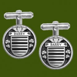 Barry Irish Coat Of Arms Claddagh Stylish Pewter Family Crest Cufflinks
