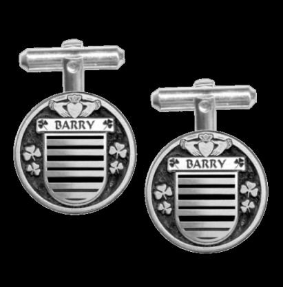 Image 0 of Barry Irish Coat Of Arms Claddagh Sterling Silver Family Crest Cufflinks
