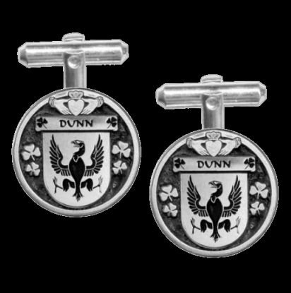 Image 0 of Dunn Irish Coat Of Arms Claddagh Sterling Silver Family Crest Cufflinks